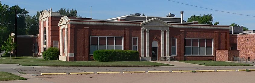 Elementary school building on Minden Avenue between 1st and 2nd Streets in Minden, Nebraska.