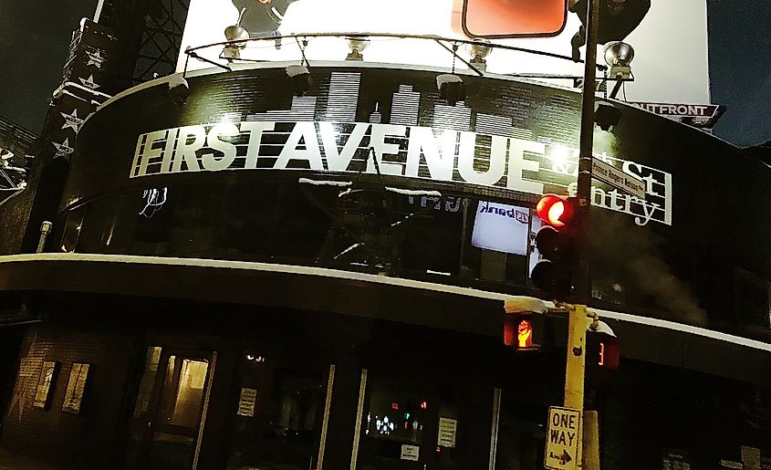 Exterior of First Avenue music venue in downtown Minneapolis, Minnesota
