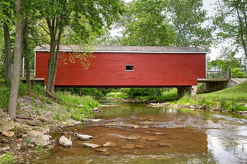 Built in 1829, Preble County's, historic red Roberts Covered Bridge.
