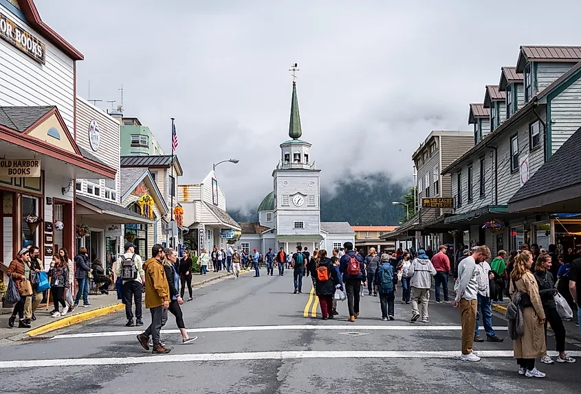 Downtown street in Sitka, Alaska. Image credit: Jeff Whyte via Shutterstock.