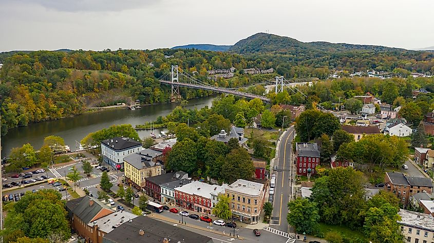 Rondout Creek flows past under bridges on the waterfront in South Kingston New York