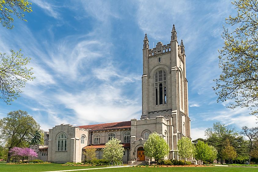 NORTHFIELD, MN, USA - MAY 10, 2021 - Skinner Memorial Chapel on the campus of Carleton College.