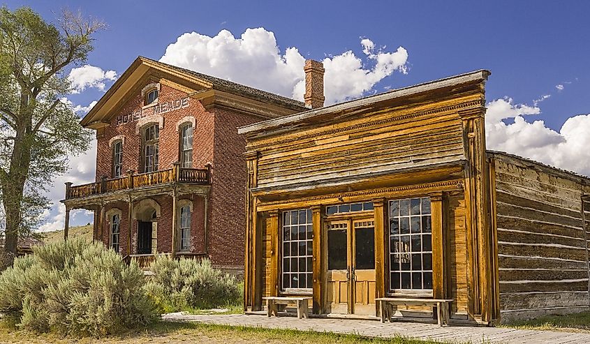 Ghost town, in old gold mining settlement, Bannack State Park. Hotel Meade.
