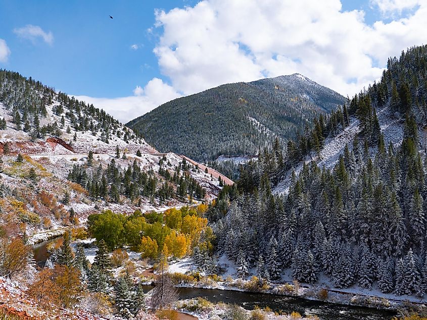 The Frying Pan River Valley and Reudi Reservoir near Basalt, Colorado. These photos were taken at the height of the leaves changing colors and, simultaneously, the first sprinkling of snow hit.