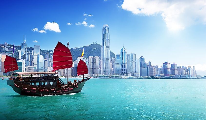 Overlooking Hong Kong harbour with a boat