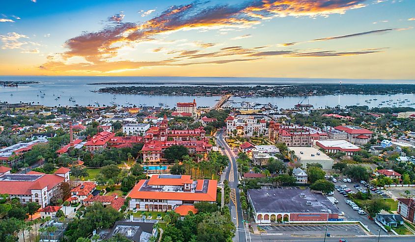 St Augustine, Florida, USA Downtown Drone Skyline Aerial.