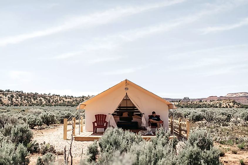 A tent at BaseCamp 37, via https://basecamp37kanab.net/