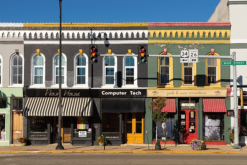 Storefronts in Princeton, Illinois.