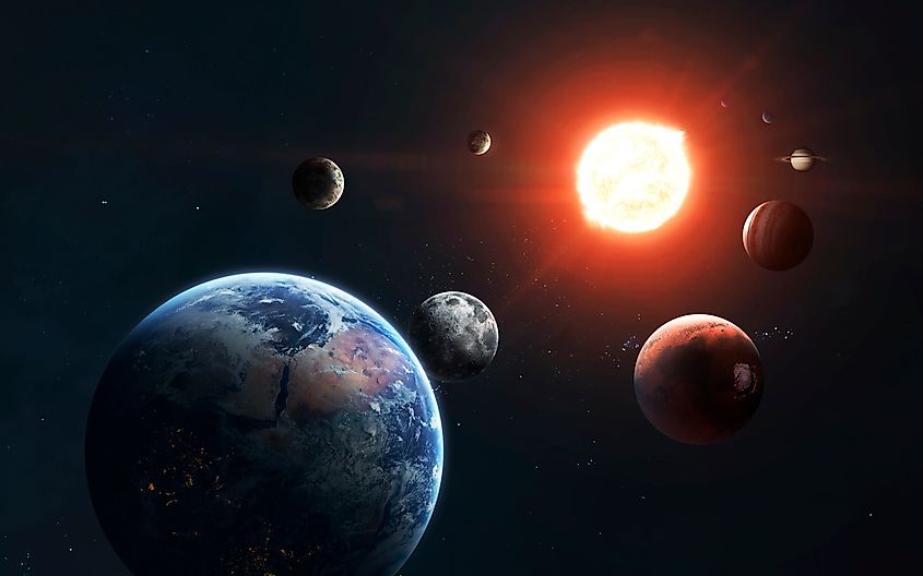 The Sun with the planets revolving around it.