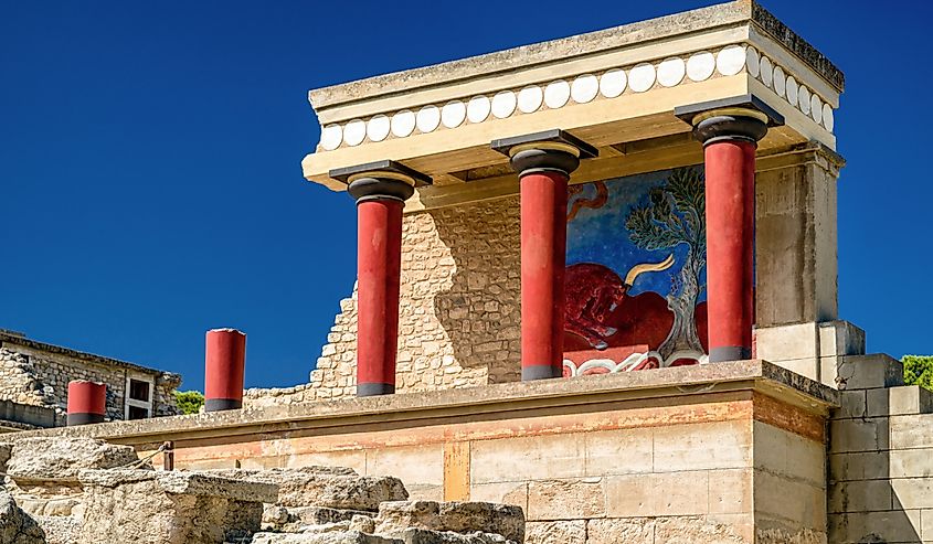 The remains of a large Bronze Age temple on the Greek island of Crete.