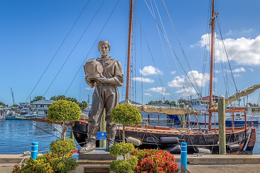 Sponge diver statue landmark in Tarpon Springs, Florida. 