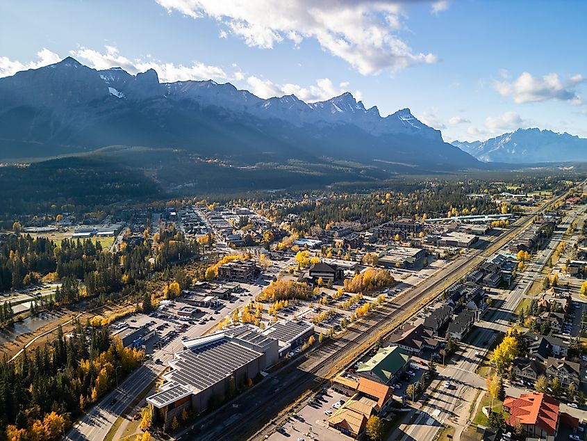 Aerial view of Canmore, Alberta, Canada.