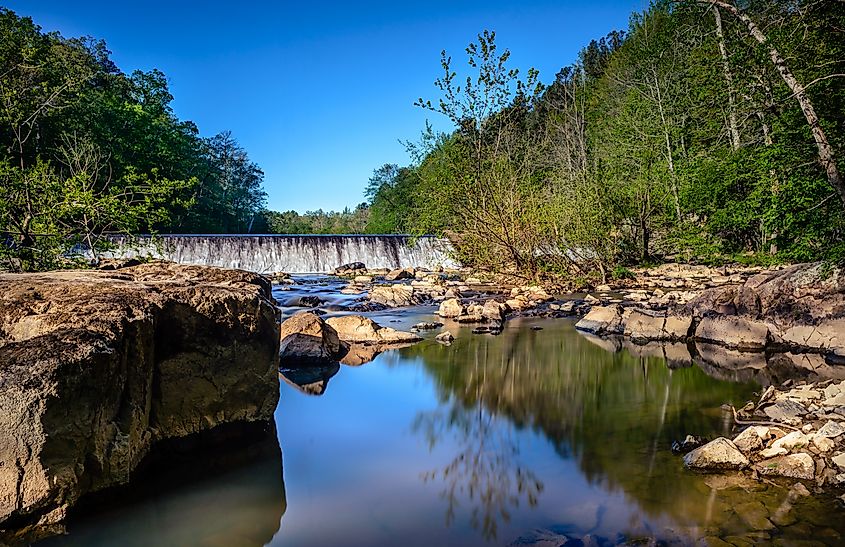 The western point of Eno River State Park in Durham, North Carolina.