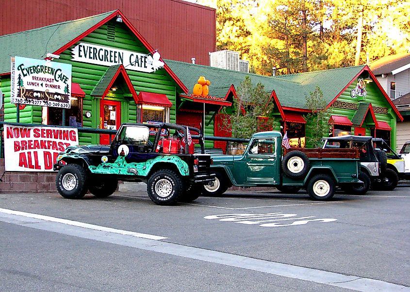 The Evergreen Cafe in Wrightwood, California, offers a cozy atmosphere and delicious food for locals and visitors alike.