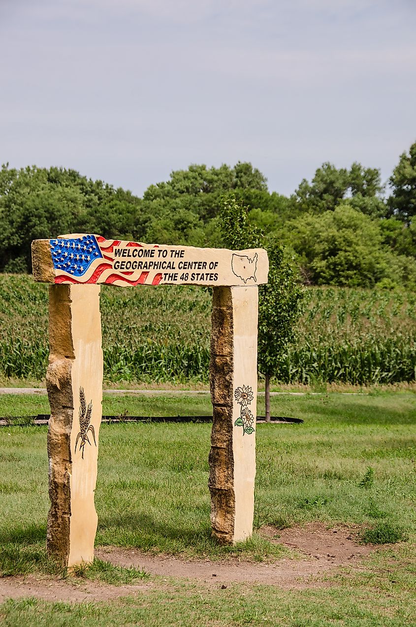 Marker for the geographical center of the 48 states near Lebanon, Kansas.