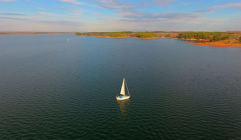 Sailboat on Lake Hartwell on a summer day