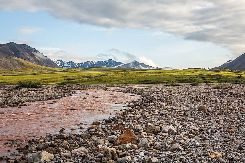Looking towards Gates of the Arctic National Park from Galbraith Lake in Alaska