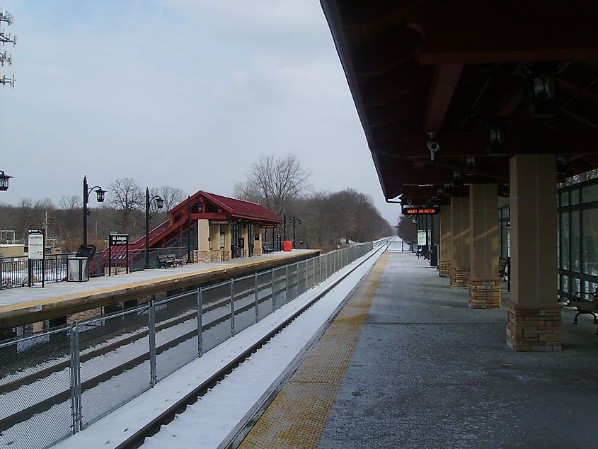 The eastbound platform on the Mount Arlington Station in Mount Arlington, New Jersey.