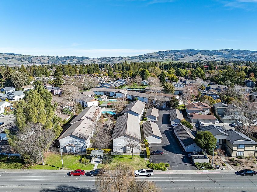 Aerial images over a community in Rohnert Park, California