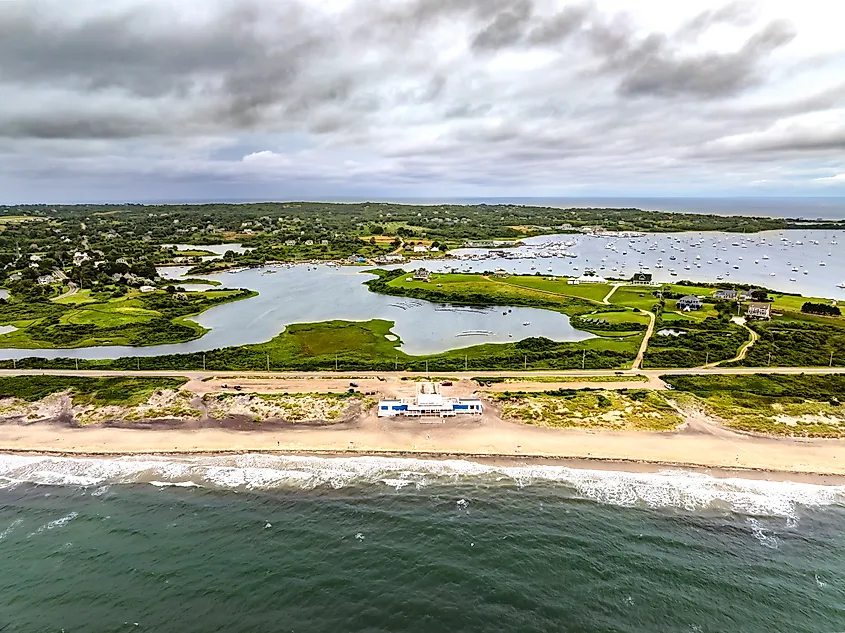 Aerial view of New Shoreham, Block Island, Rhode Island.