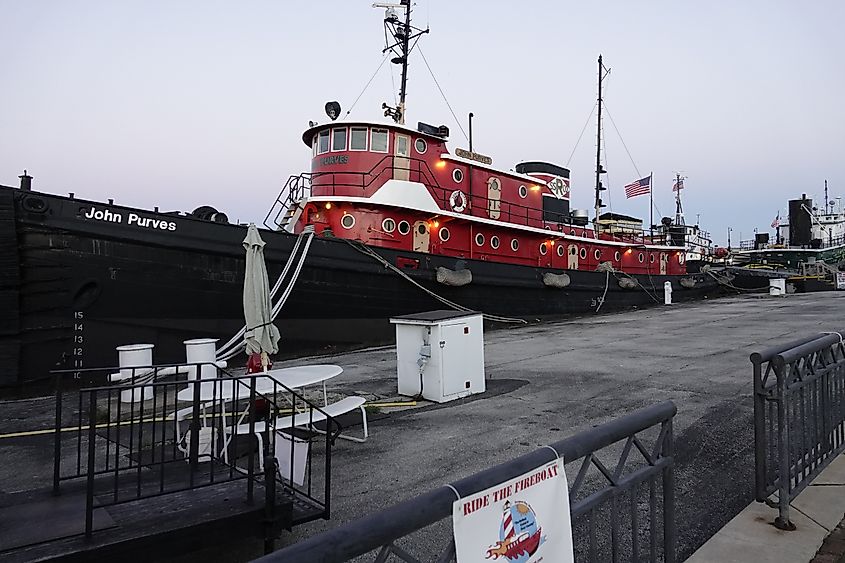 The 149-foot tug John Purves, an immaculately restored 1919 Great Lakes tugboat continues to sit docked at Door County Maritime Museum.