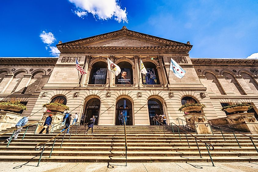 The grand entrance to the Art Institute of Chicago, Illinois