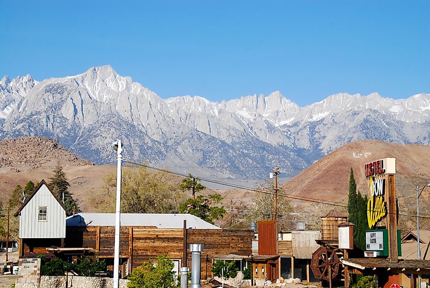 view to Mount Whitney from Lone Pine in Owens Valley