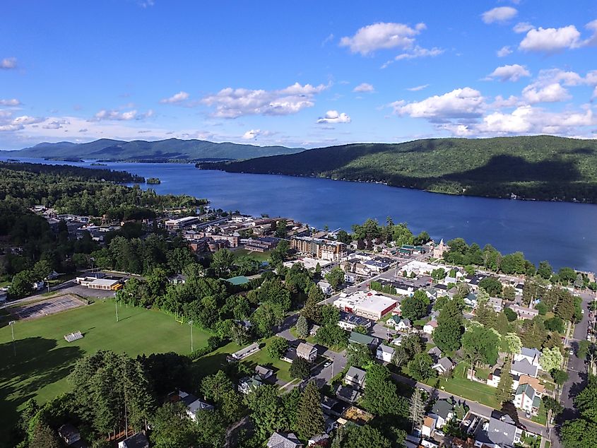 Aerial view of Lake George, New York.