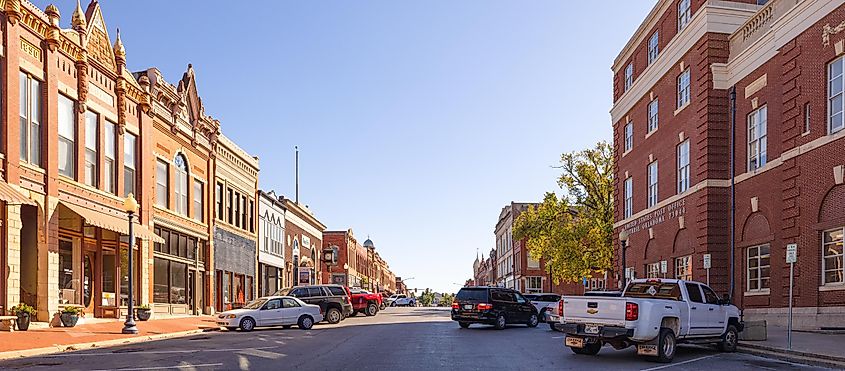 Old business district on Oklahoma Avenue in Guthrie, Oklahoma, USA.