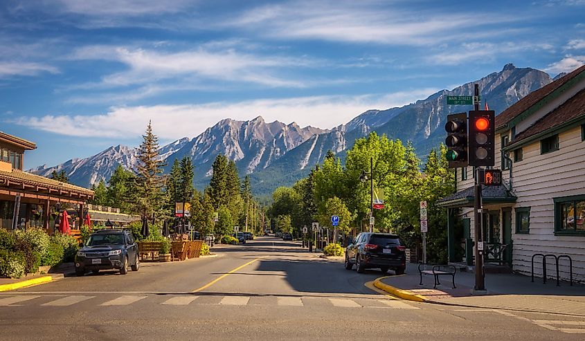 On the streets of Canmore in canadian Rocky Mountains.