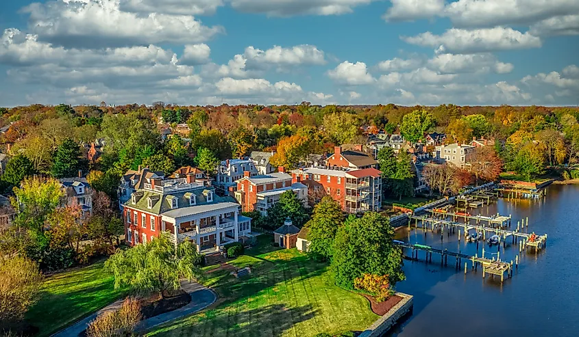 Aerial summer view of colonial Chestertown on the Chesapeake Bay in Maryland 