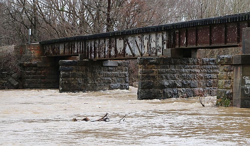 Historic Arkansas Missouri Railroad bridge over Frog Bayou in Mountainburg Arkansas near Lake Fort Smith State Park