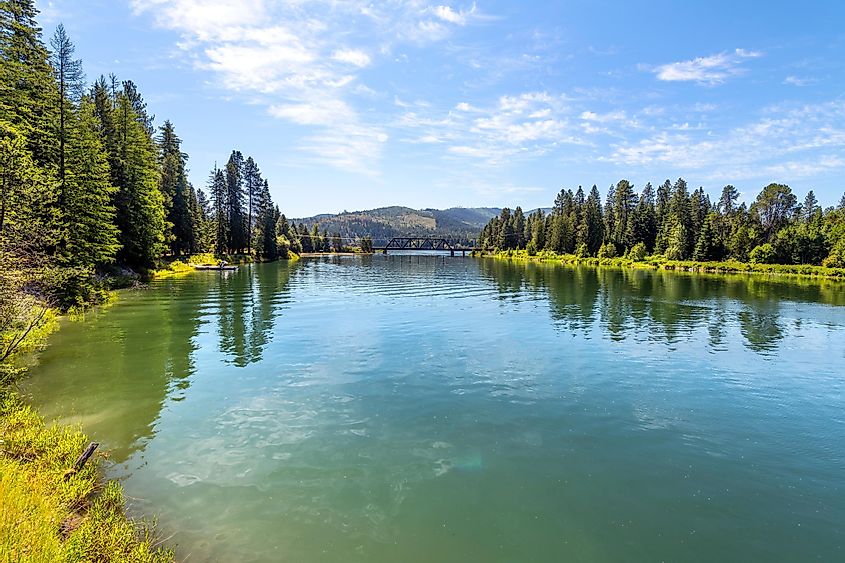 The scenic Pend Oreille River in Priest River, Idaho, in the Northern Idaho panhandle.
