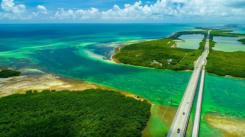 Overseas highway to Key West island, Florida Keys, USA. Aerial view beauty nature. 