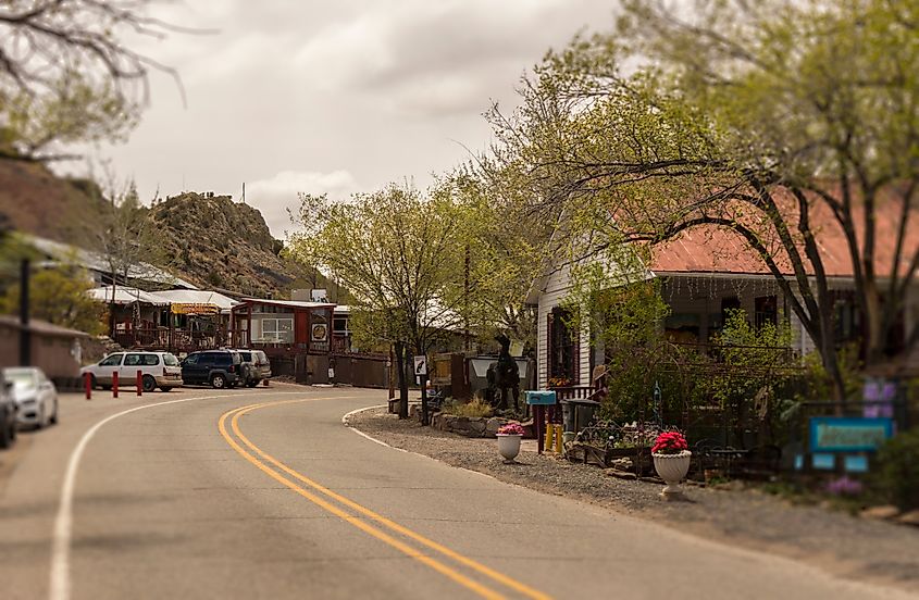 Street scene in Madrid, New Mexico. Historic Turquoise Trail and Route 66.