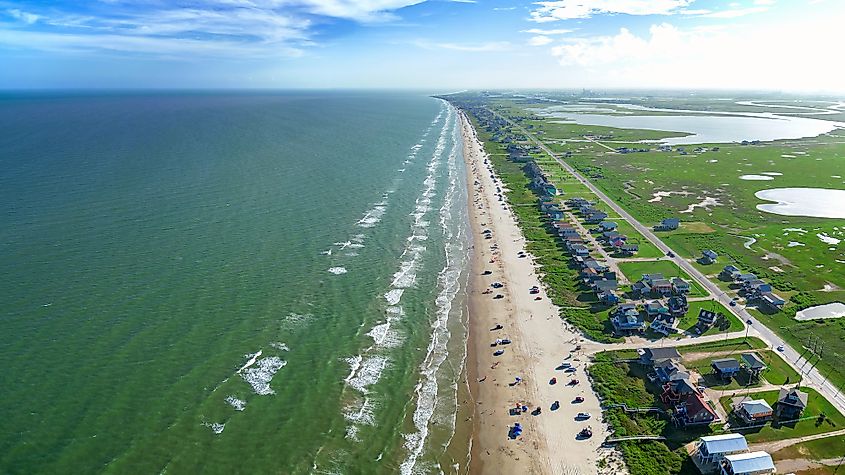 Aerial view of Surfside Beach, Texas.