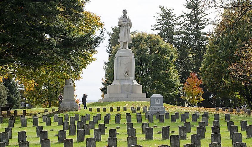 Enormous statue stands guard over the National Cemetery at Antietam National Battlefield.