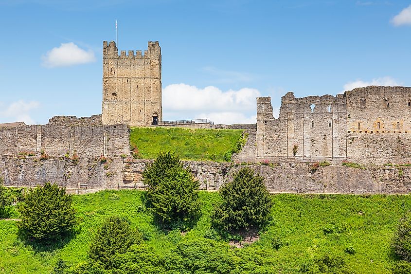 A summer view from outside the grounds of the Richmond Castle in Yorkshire, England.