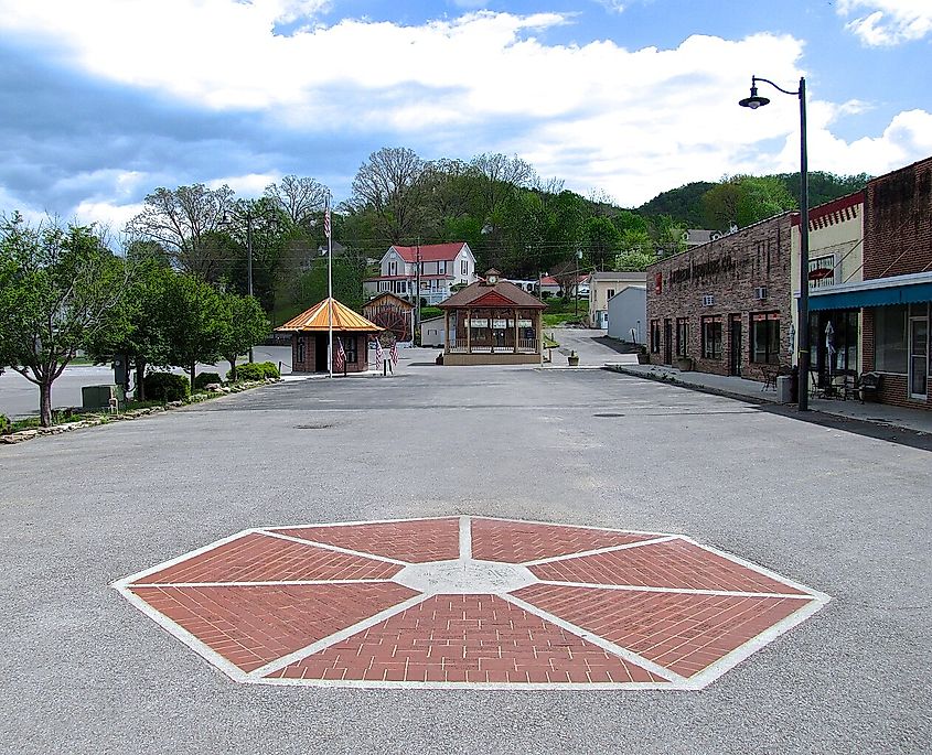 View along the town square in Tellico Plains, Tennessee, United States.