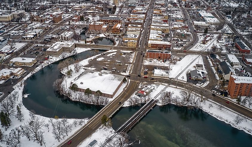 Aerial View of Fergus Falls, Minnesota in Winter