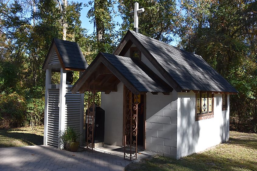 TOWNSEND, GA - NOV 30: The Smallest Church in America (Memory Park Christ Chapel) in Townsend, Georgia, as seen on Nov 30, 2019.