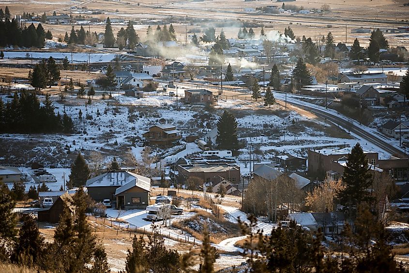 Aerial view of the rural town of Philipsburg, Montana