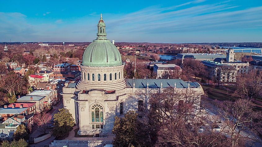 Cityscape of Annapolis, Maryland in winter.