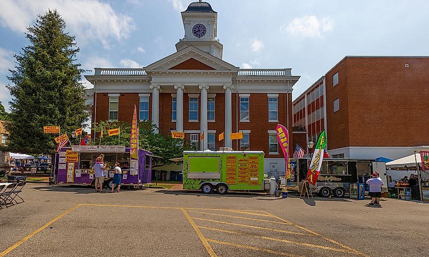 Food trucks in historic Jonesborough, Tennessee, USA.