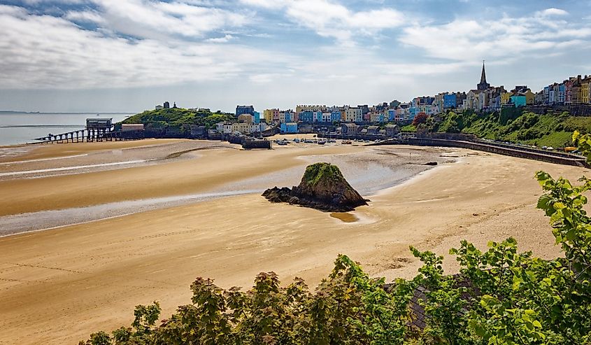 Low tide at Tenby Beach and Harbour, Wales.