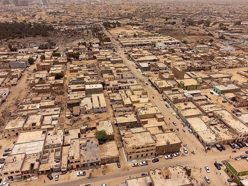 Aerial wide panorama of the west part of Nouakchott, Mauritania