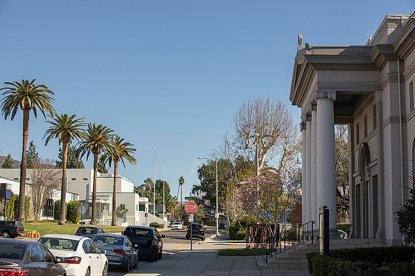 Afternoon view of a historic church in downtown Monrovia, California