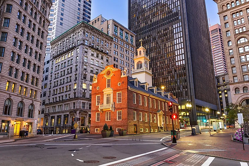 Boston, Massachusetts, USA cityscape at the Old State House