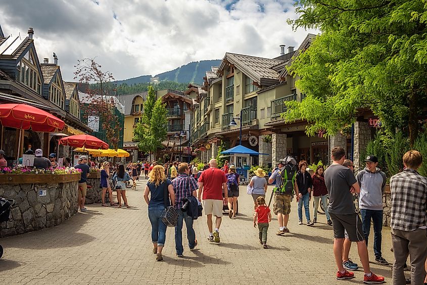 Visitors exploring the Whistler Village with its many charms and attractions.