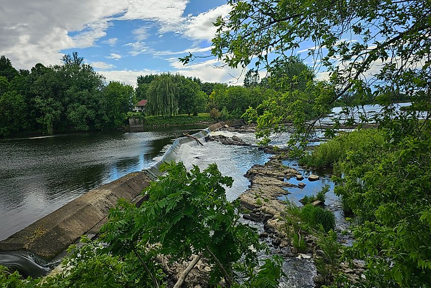 Waterfalls on the Noire River, near the village of Saint-Pie (Quebec) seen from the riverside park on Notre-Dame Street